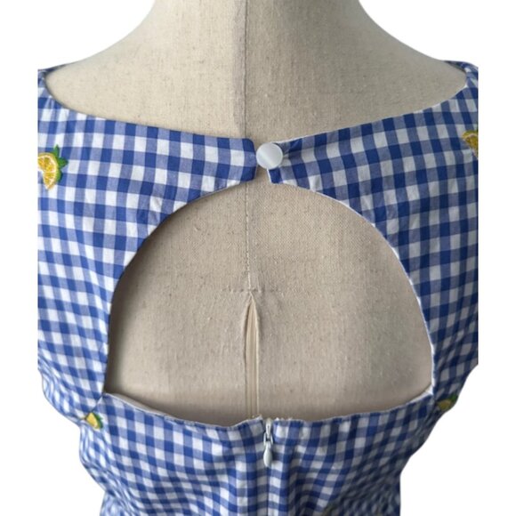 Talbots Lemon Gingham Shift Dress Embroidered Keyhole Back Lined Cotton 16 NWOT - Picture 12 of 16